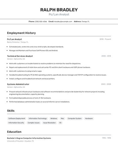 Pc/Lan Analyst Resume
