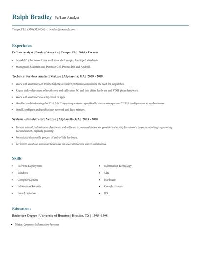 Pc/Lan Analyst Resume