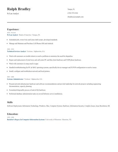 Pc/Lan Analyst Resume