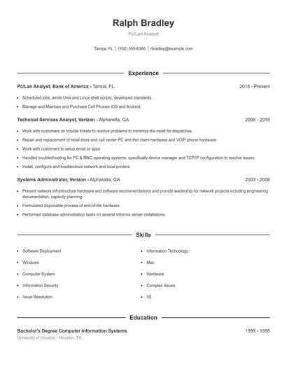 Pc/Lan Analyst Resume