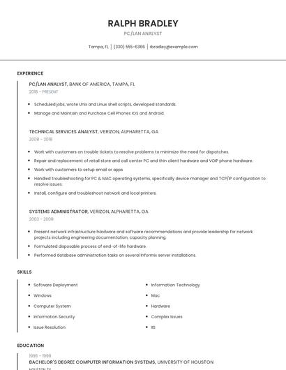 Pc/Lan Analyst Resume