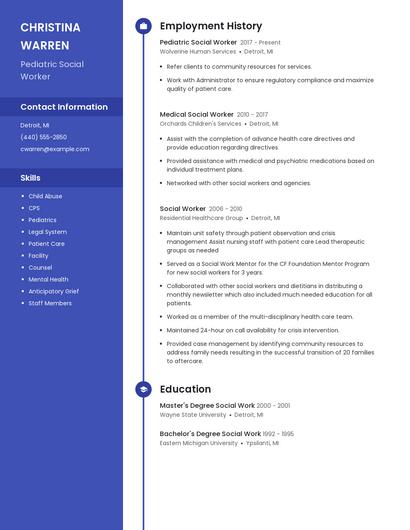 Pediatric Social Worker Resume