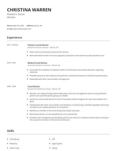 Pediatric Social Worker Resume