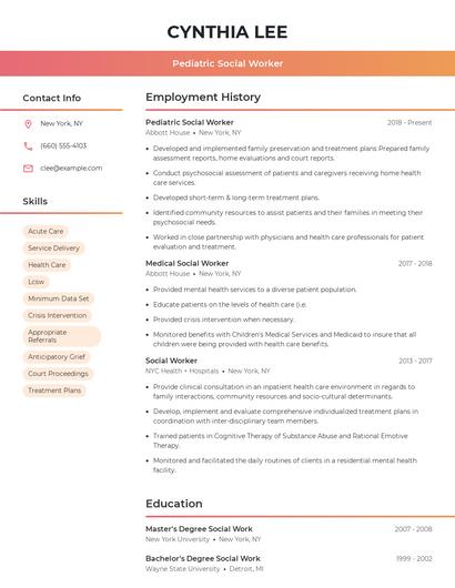 Pediatric Social Worker Resume