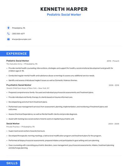 Pediatric Social Worker Resume