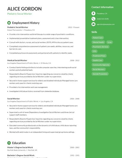 Pediatric Social Worker Resume