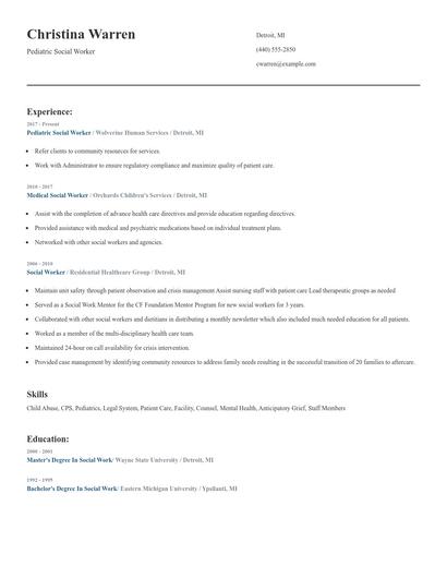 Pediatric Social Worker Resume