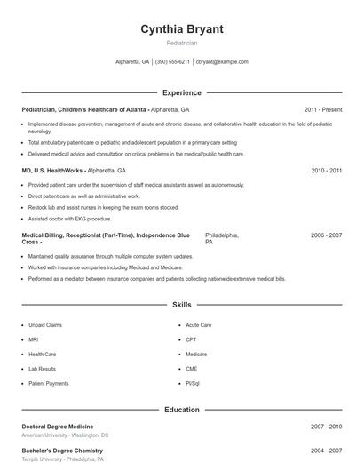 Pediatrician Resume