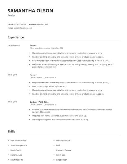 Peeler Resume