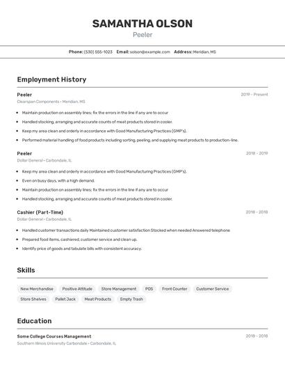 Peeler Resume