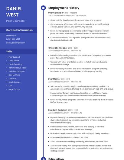 Peer Counselor Resume