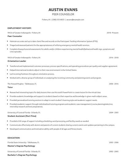 Peer Counselor Resume