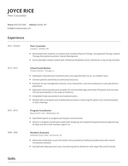 Peer Counselor Resume