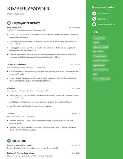 Peer Counselor Resume