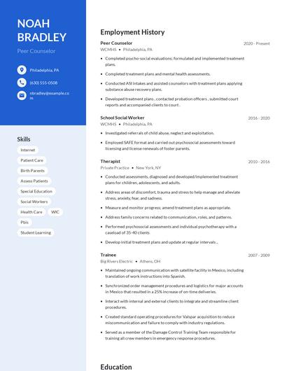 Peer Counselor Resume