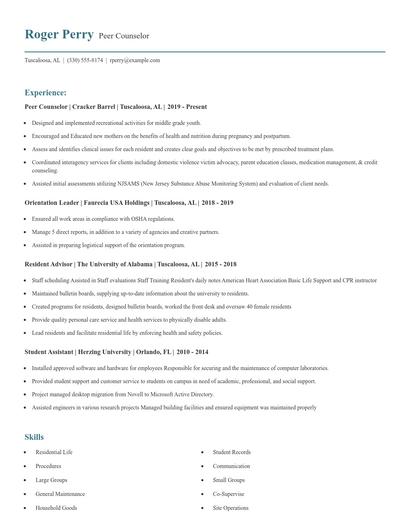 Peer Counselor Resume