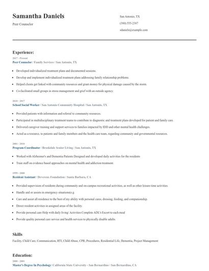 Peer Counselor Resume