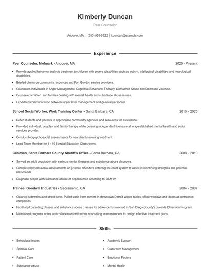 Peer Counselor Resume