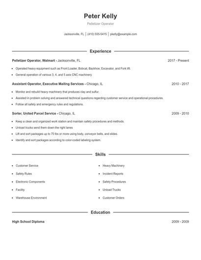 Pelletizer Operator Resume
