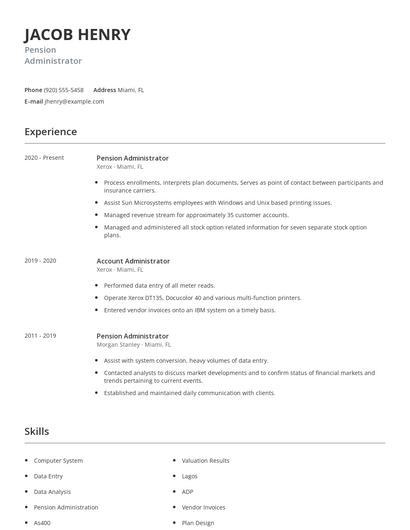 Pension Administrator Resume