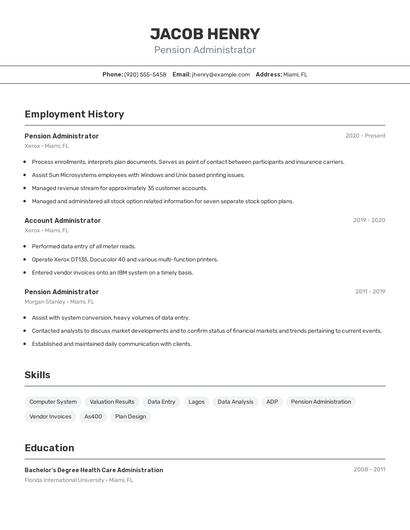 Pension Administrator Resume