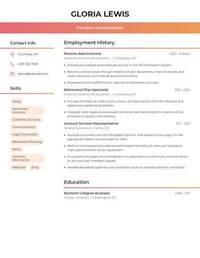 Pension Administrator Resume