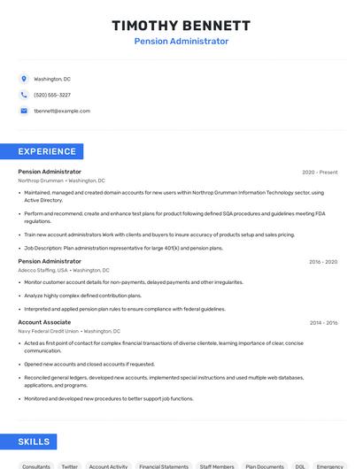 Pension Administrator Resume