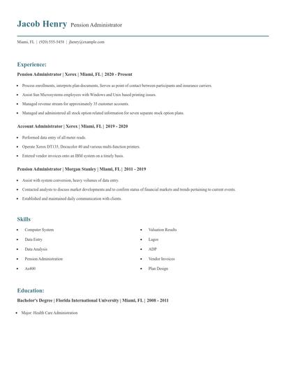 Pension Administrator Resume