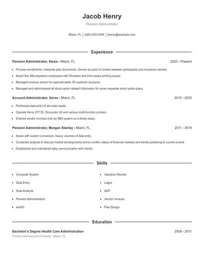 Pension Administrator Resume