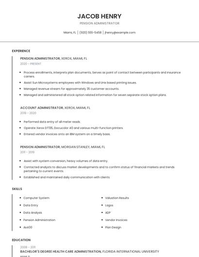 Pension Administrator Resume