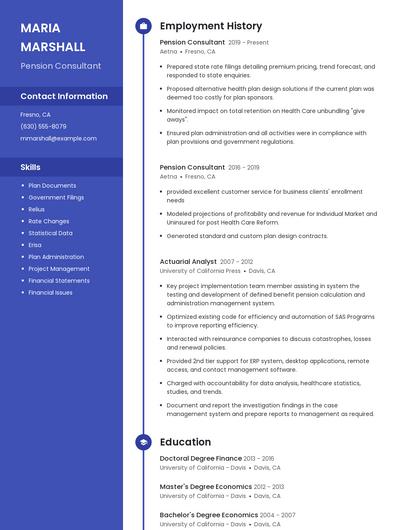 Pension Consultant Resume