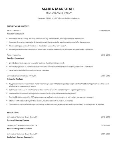 Pension Consultant Resume