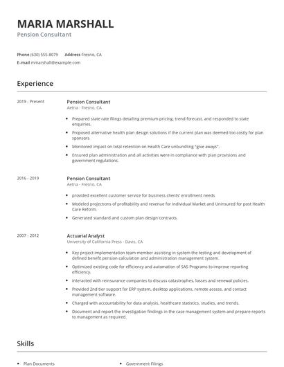 Pension Consultant Resume