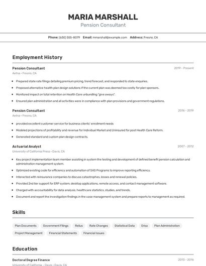 Pension Consultant Resume