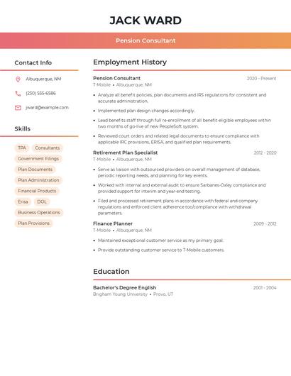 Pension Consultant Resume