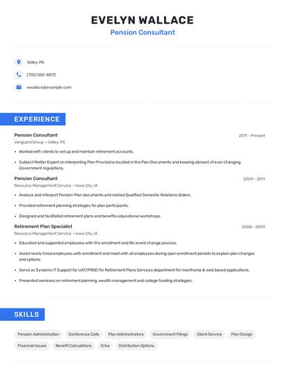 Pension Consultant Resume