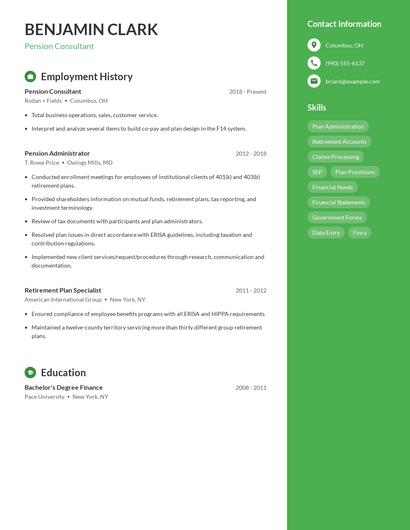 Pension Consultant Resume