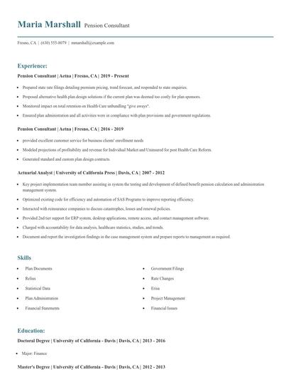 Pension Consultant Resume