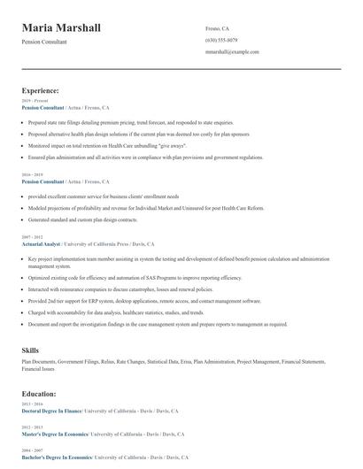 Pension Consultant Resume