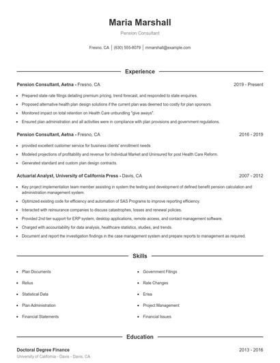 Pension Consultant Resume