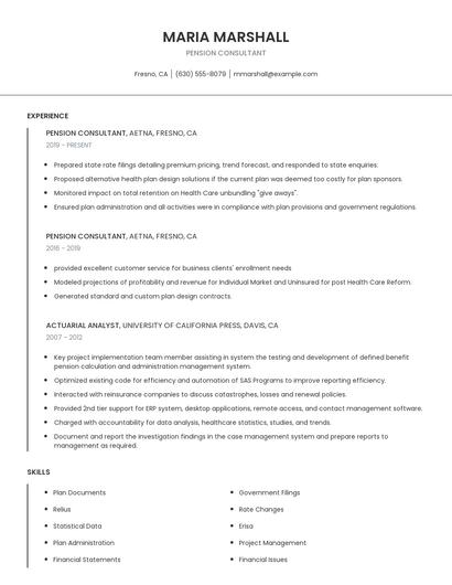 Pension Consultant Resume