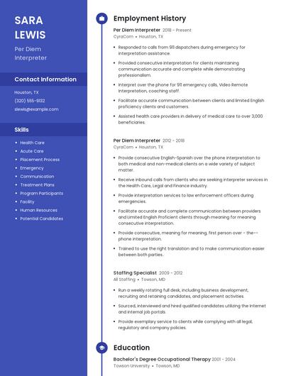 Per Diem Interpreter Resume