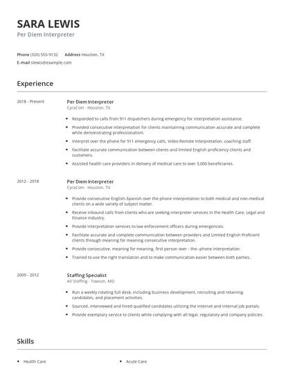 Per Diem Interpreter Resume