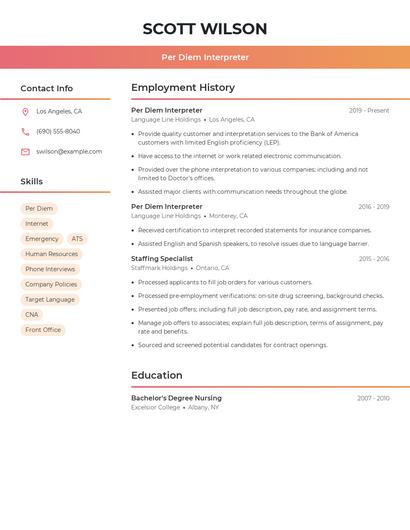 Per Diem Interpreter Resume