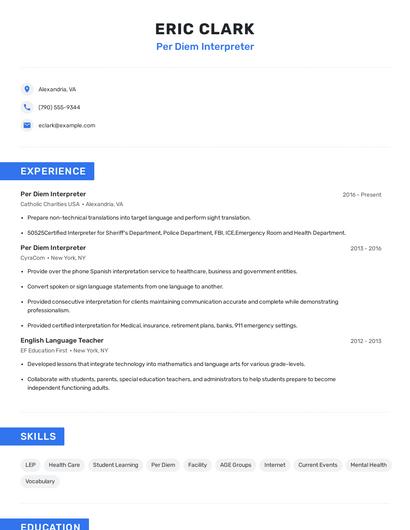 Per Diem Interpreter Resume