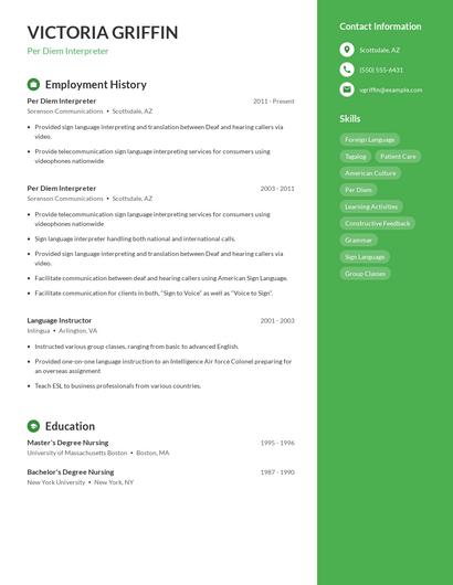 Per Diem Interpreter Resume