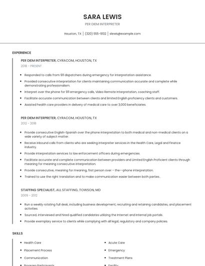 Per Diem Interpreter Resume