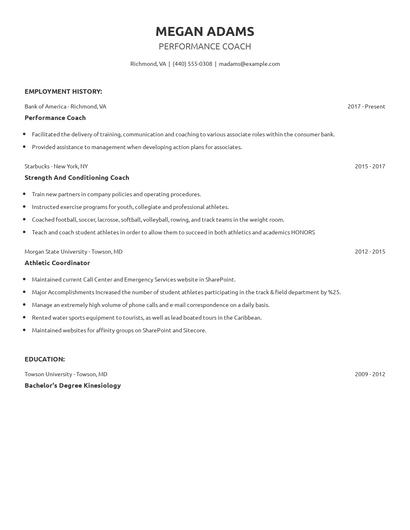Performance Coach Resume