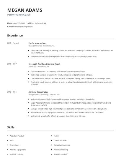 Performance Coach Resume