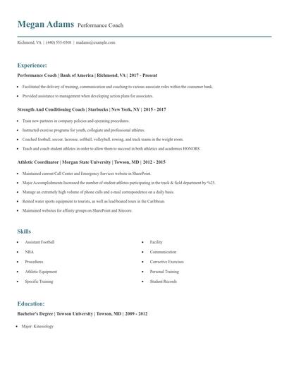 Performance Coach Resume